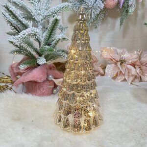 Christmas Holiday Silver Vintage Blown Glass Led Light Up Tired Tree 10" New